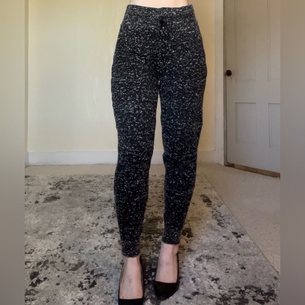 Moth Black and White Trousers Joggers Textured Fabric Wool Blend Cozy Stretchy - Picture 5 of 13